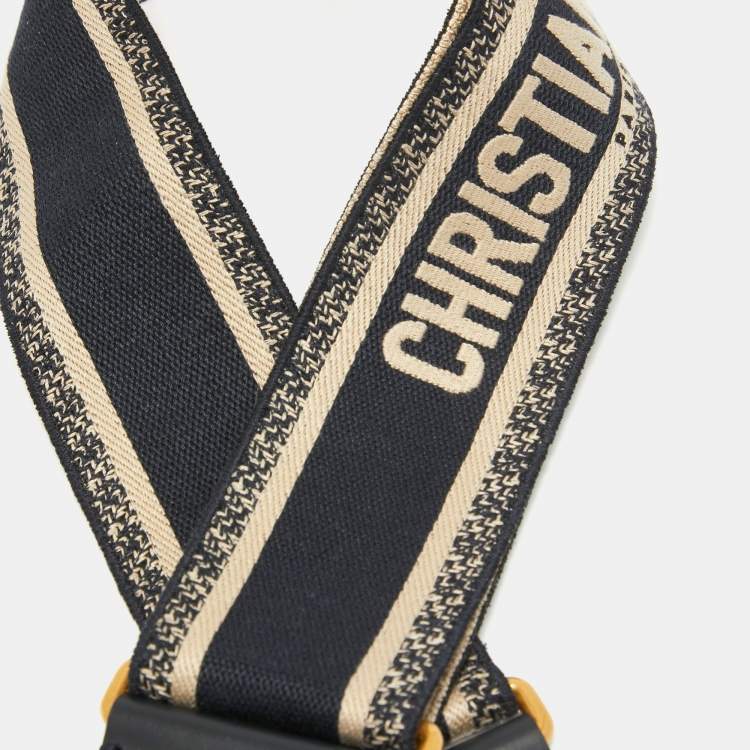 Pre Owned Dior Navy Blue Embroidered Canvas and Leather Shoulder Bag Strap