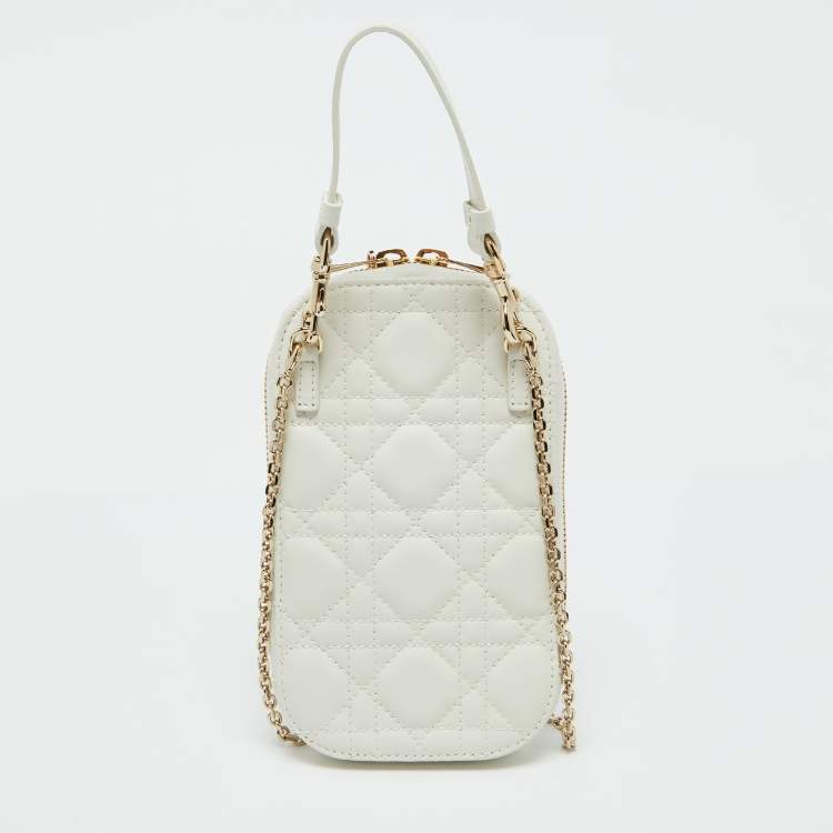 Pre Owned Dior White Cannage Leather Lady Dior Call'in Dior Phone Holder