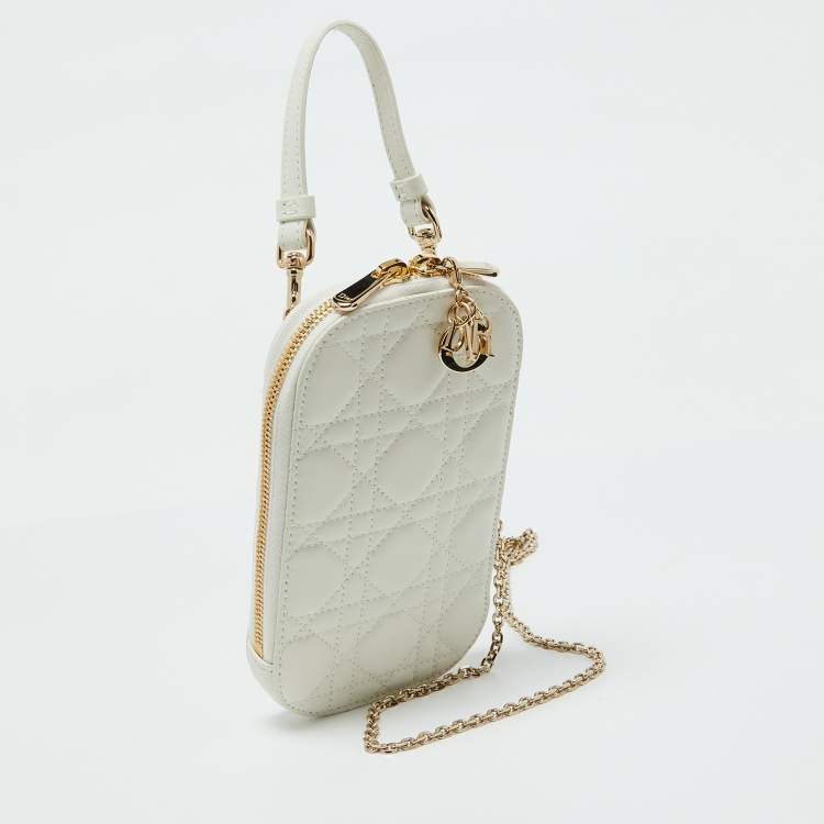 Pre Owned Dior White Cannage Leather Lady Dior Call'in Dior Phone Holder