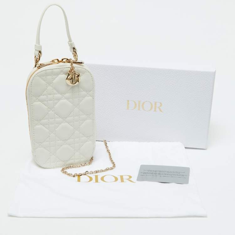 Pre Owned Dior White Cannage Leather Lady Dior Call'in Dior Phone Holder