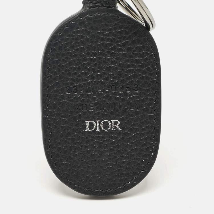 Pre Owned Dior Black Leather CD Icon Signature Key Ring