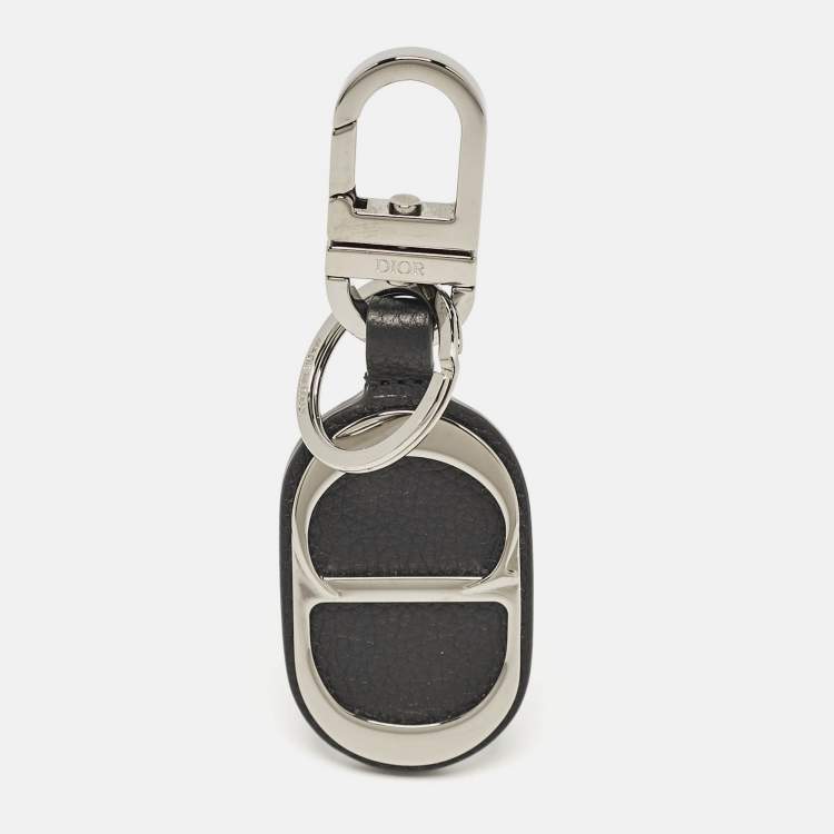Pre Owned Dior Black Leather CD Icon Signature Key Ring