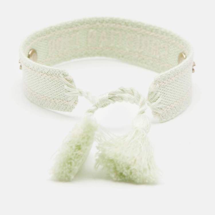 Pre Owned Dior J'Adior Bee Woven Fabric Gold Tone Bee Bracelet