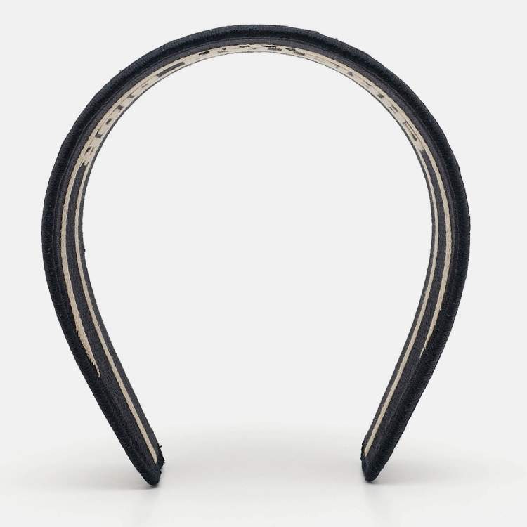 Pre Owned Dior Navy Blue Oblique Jacquard Headband 