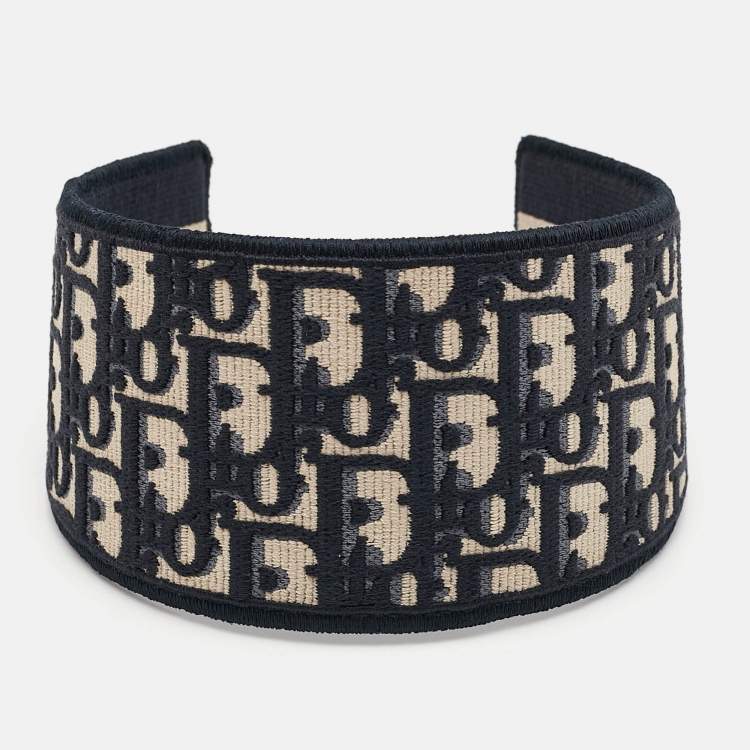 Pre Owned Dior Navy Blue Oblique Jacquard Headband 