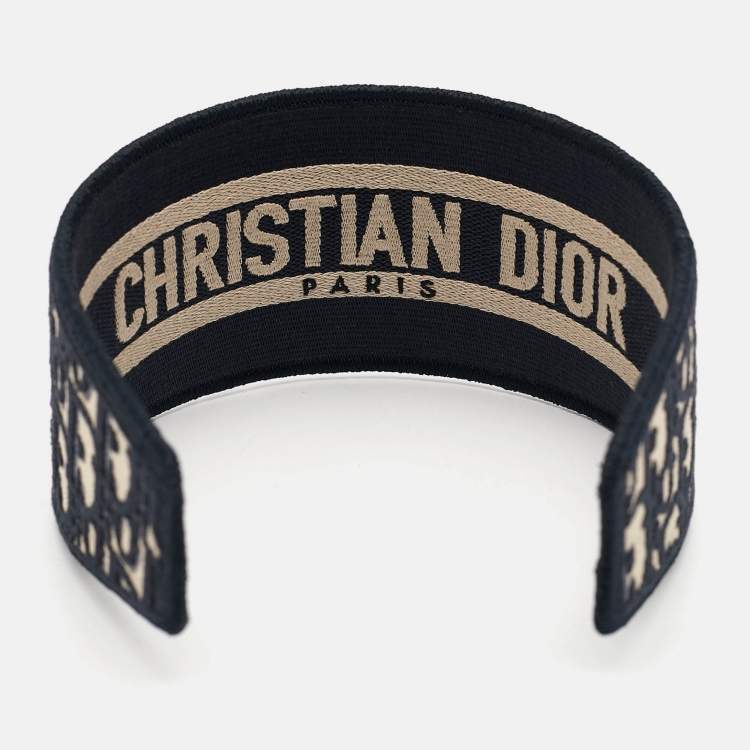 Pre Owned Dior Navy Blue Oblique Jacquard Headband 