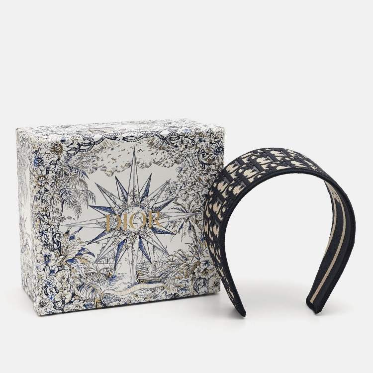 Pre Owned Dior Navy Blue Oblique Jacquard Headband 