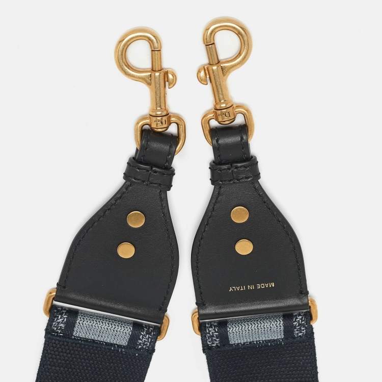 Pre Owned Dior Navy Blue/Black Embroidered Canvas and Leather Adjustable Shoulder Bag Strap