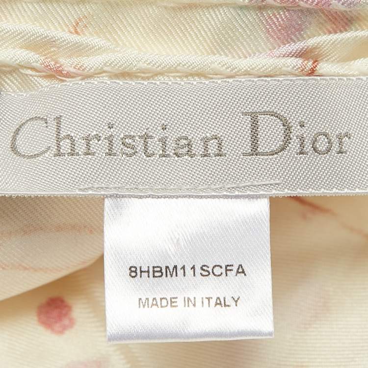 Pre Owned Dior Ivory White Floral Print Silk Square Scarf 