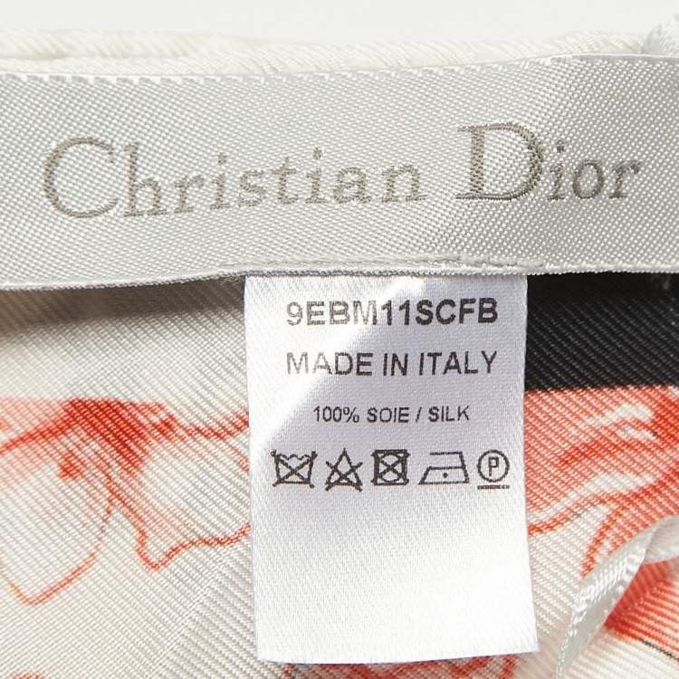 Pre Owned Dior White Floral Hello Dior Print Silk Bandana Scarf 