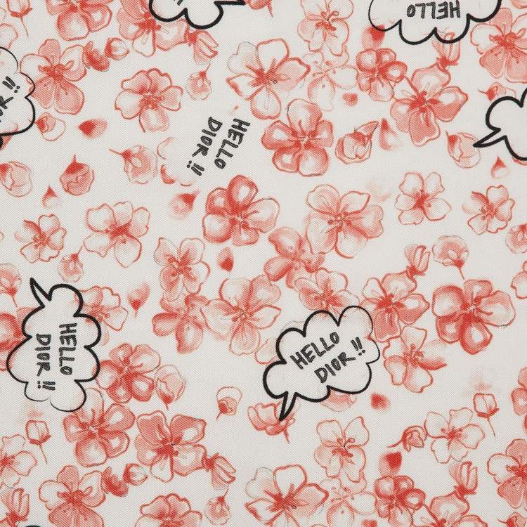 Pre Owned Dior White Floral Hello Dior Print Silk Bandana Scarf 