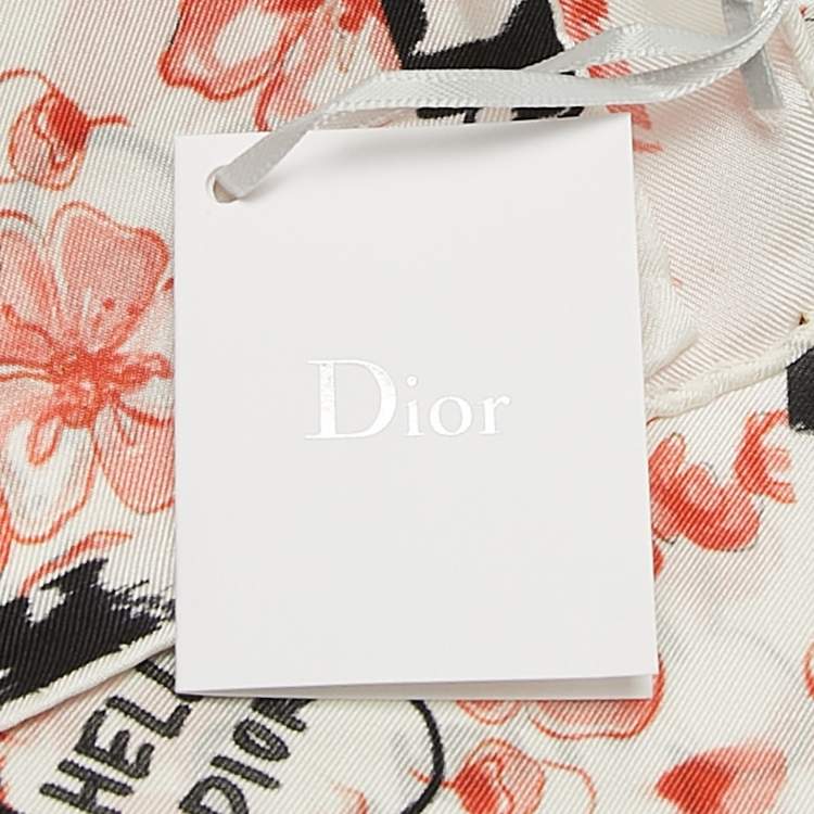 Pre Owned Dior White Floral Hello Dior Print Silk Bandana Scarf 