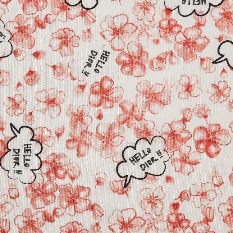 Pre Owned Dior White Floral Hello Dior Print Silk Bandana Scarf 