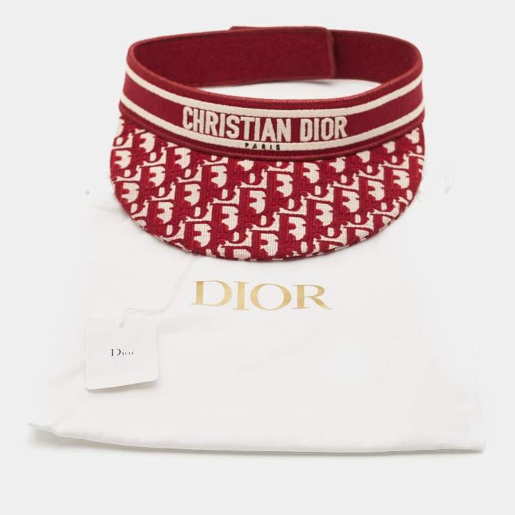 Pre Owned Dior Red Oblique Jacquard Canvas Visor Cap