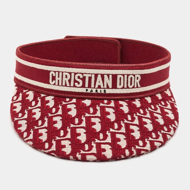 Pre Owned Dior Red Oblique Jacquard Canvas Visor Cap