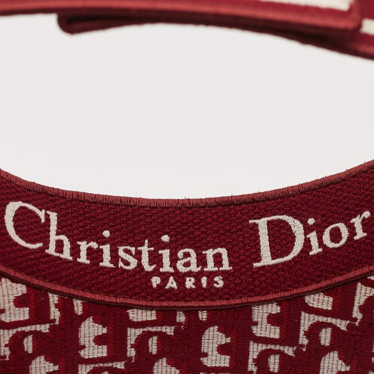 Pre Owned Dior Red Oblique Jacquard Canvas Visor Cap