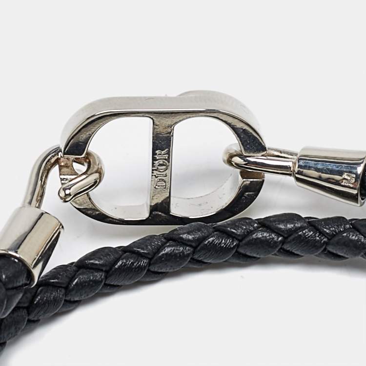 مملوكة مسبقًا Dior CD Icon Braided Leather Silver Tone Double Bracelet