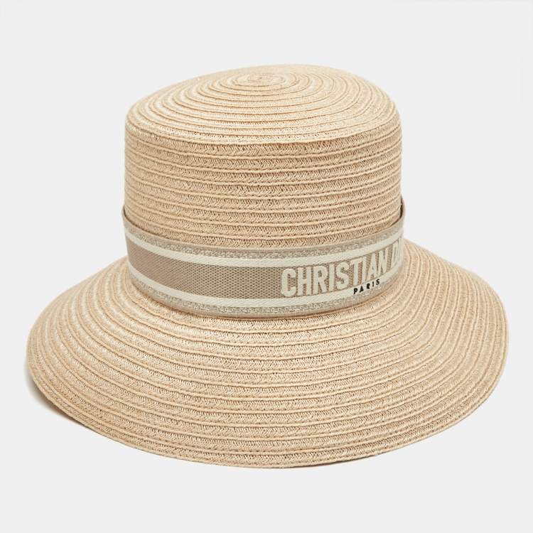 Pre Owned Christian Dior Beige Logo Detail Hemp Straw Dioresort Hat Size 58