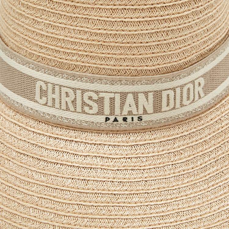 Pre Owned Christian Dior Beige Logo Detail Hemp Straw Dioresort Hat Size 58