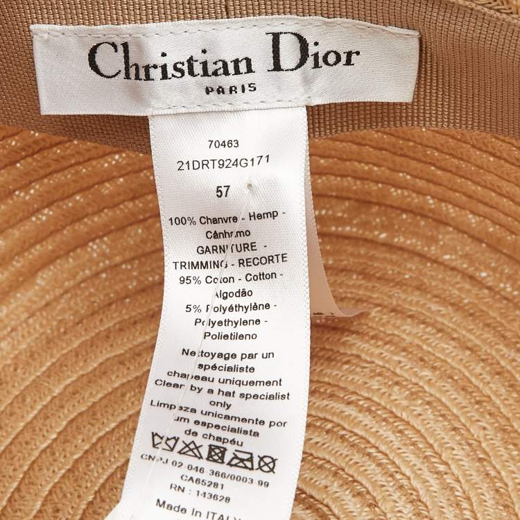 Pre Owned Christian Dior Beige Logo Detail Hemp Straw Dioresort Hat Size 58