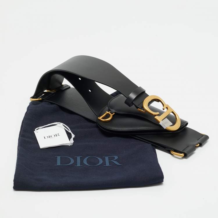 Pre Owned Dior Black Leather Saddle Pouch Waist Belt 85CM