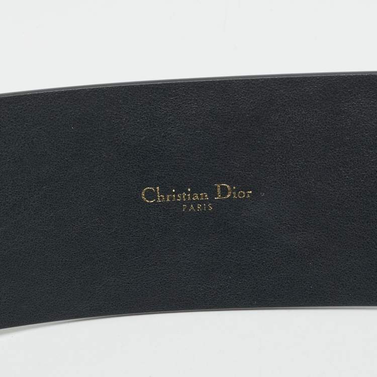 Pre Owned Dior Black Leather Saddle Pouch Waist Belt 85CM
