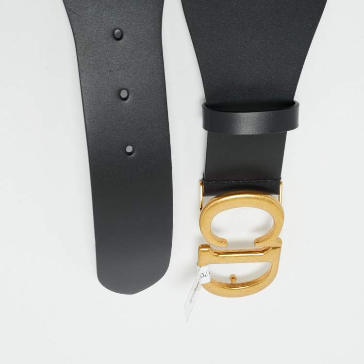 Pre Owned Dior Black Leather Saddle Pouch Waist Belt 85CM