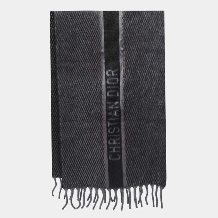 Pre Owned Christian Dior Grey Camel wool Fringed Scarf