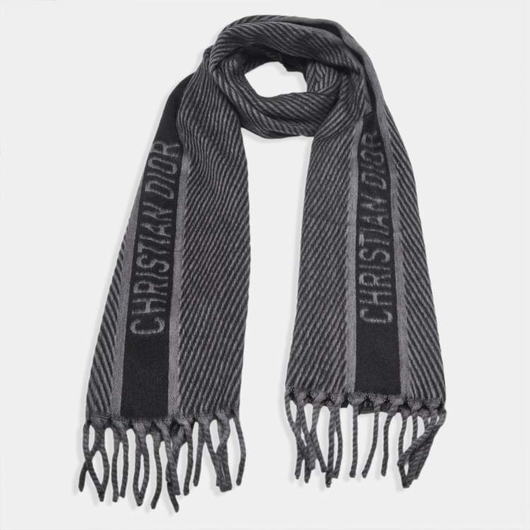 Pre Owned Christian Dior Grey Camel wool Fringed Scarf