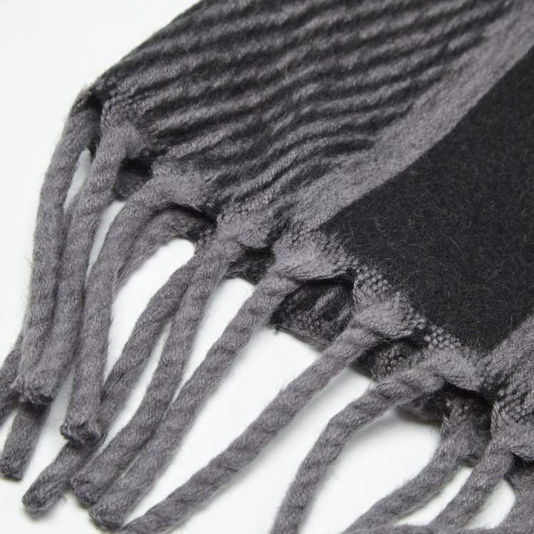 Pre Owned Christian Dior Grey Camel wool Fringed Scarf