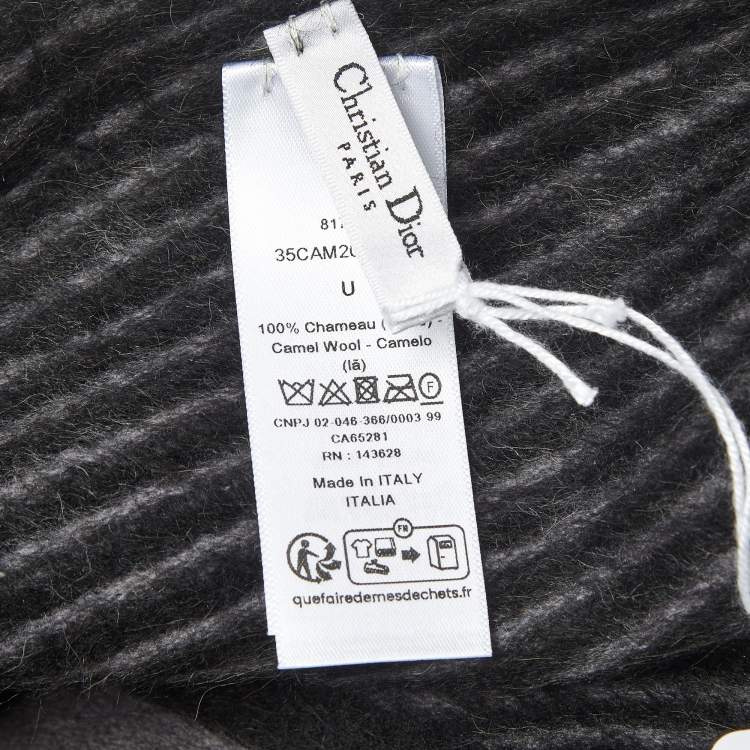 Pre Owned Christian Dior Grey Camel wool Fringed Scarf