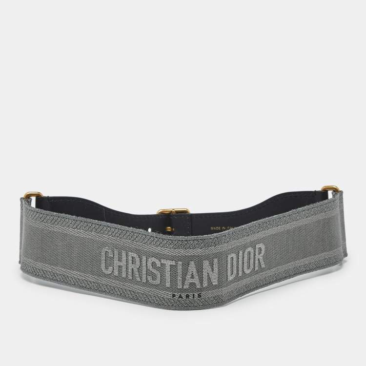 Pre Owned Dior Grey/Black Embroidered Canvas and Leather Waist Belt 75 CM