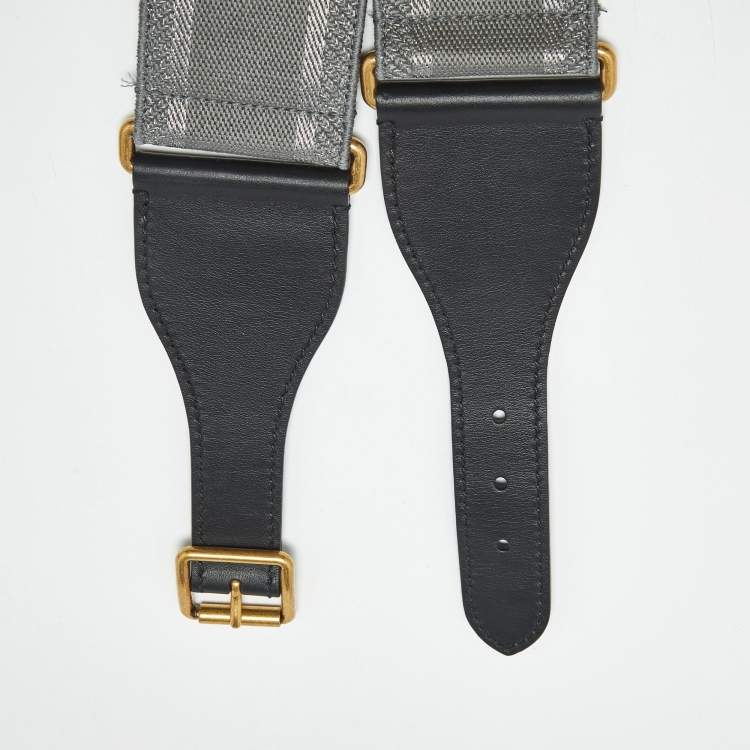 Pre Owned Dior Grey/Black Embroidered Canvas and Leather Waist Belt 75 CM
