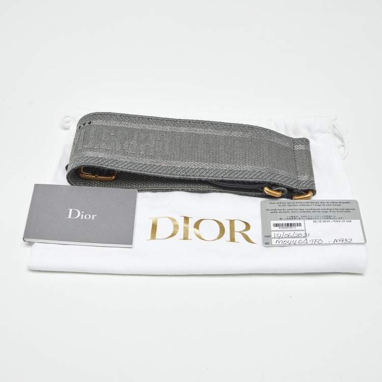 Pre Owned Dior Grey/Black Embroidered Canvas and Leather Waist Belt 75 CM