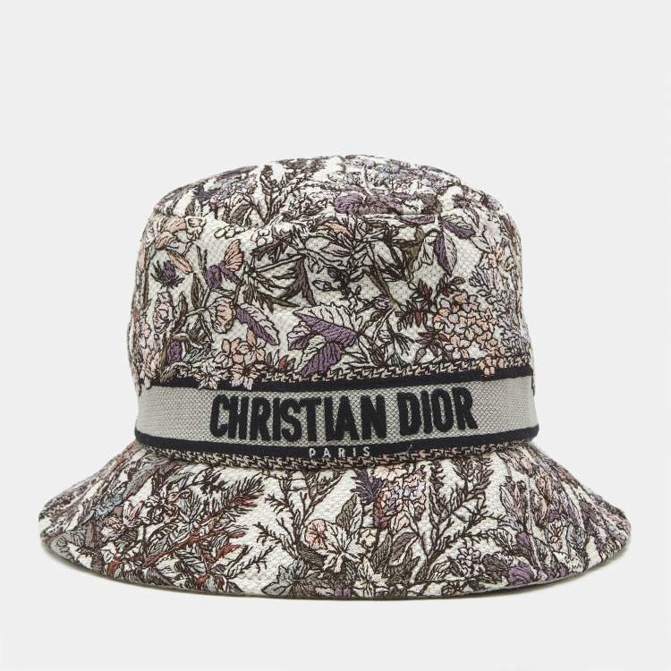 Pre Owned Christian Dior Purple Floral Embroidered Cotton Bob-D Bobby Hat 