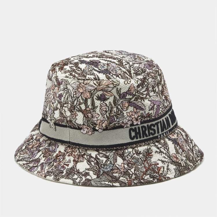 Pre Owned Christian Dior Purple Floral Embroidered Cotton Bob-D Bobby Hat 