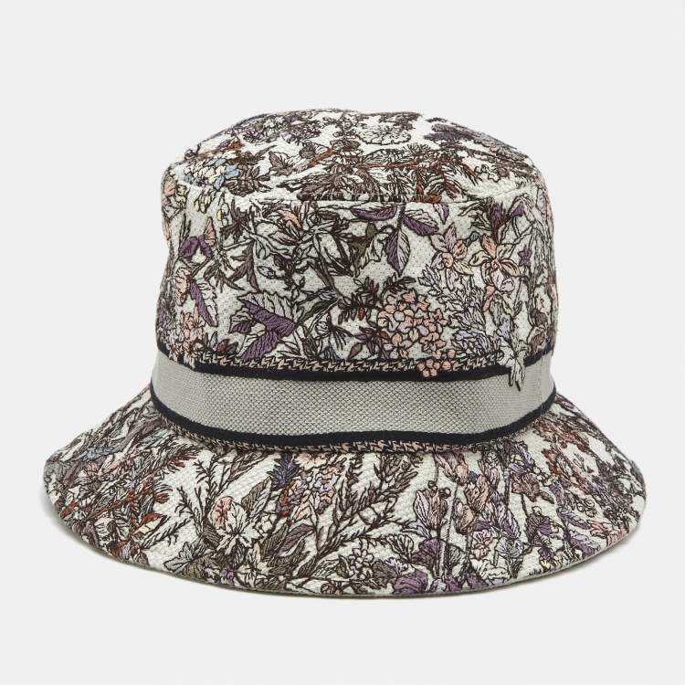 Pre Owned Christian Dior Purple Floral Embroidered Cotton Bob-D Bobby Hat 