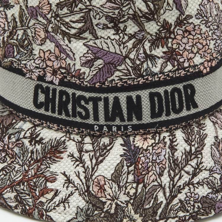 Pre Owned Christian Dior Purple Floral Embroidered Cotton Bob-D Bobby Hat 