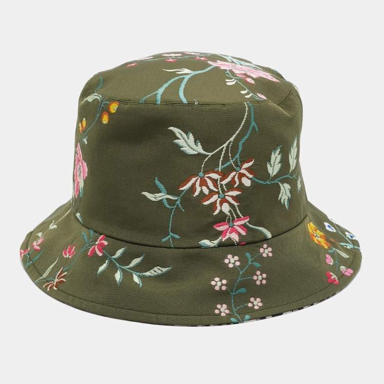 Pre Owned Christian Dior Green Teddy-d Dior Petites Fleurs Reversible Bucket Hat Size 57