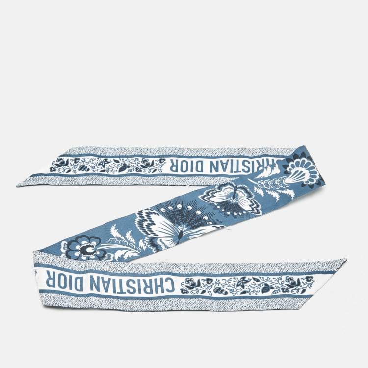 Pre Owned Dior Blue Butterfly Print Silk Mitzah Scarf 
