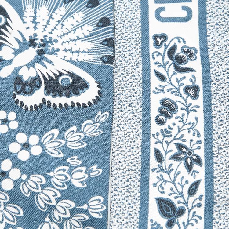 Pre Owned Dior Blue Butterfly Print Silk Mitzah Scarf 
