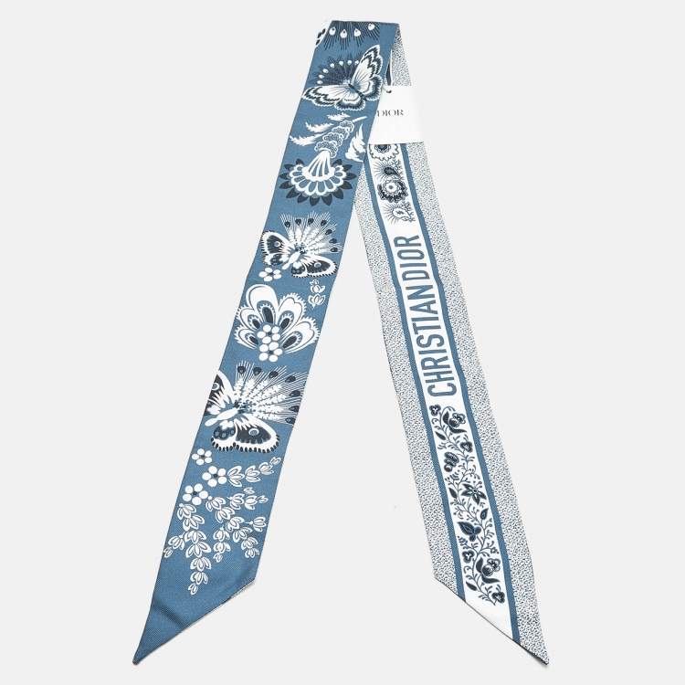 Pre Owned Dior Blue Butterfly Print Silk Mitzah Scarf 
