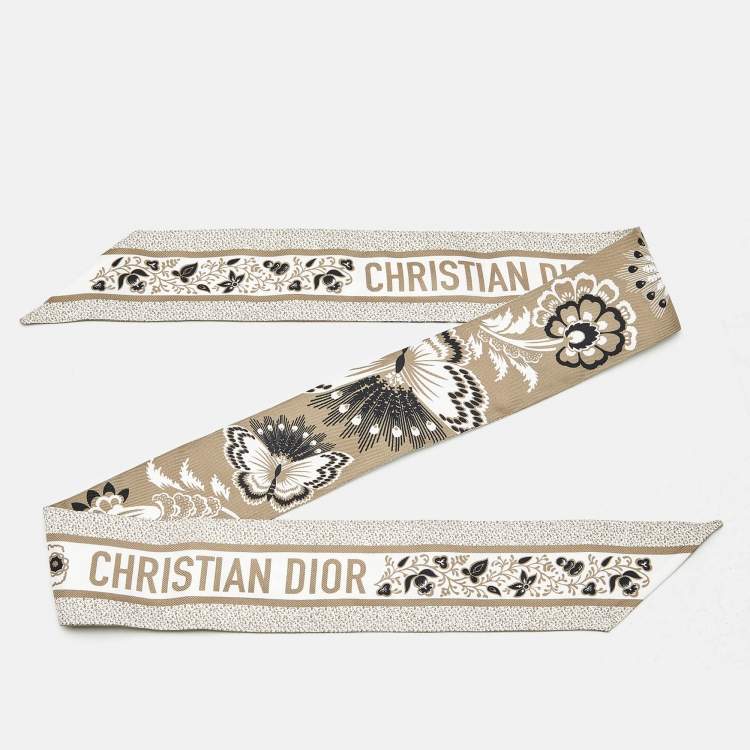 Pre Owned Dior Beige Butterfly Print Silk Mitzah Scarf 