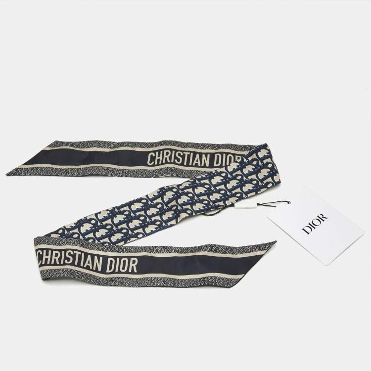 Pre Owned Christian Dior Navy Blue Toile de Jouy Silk Bandeau Scarf
