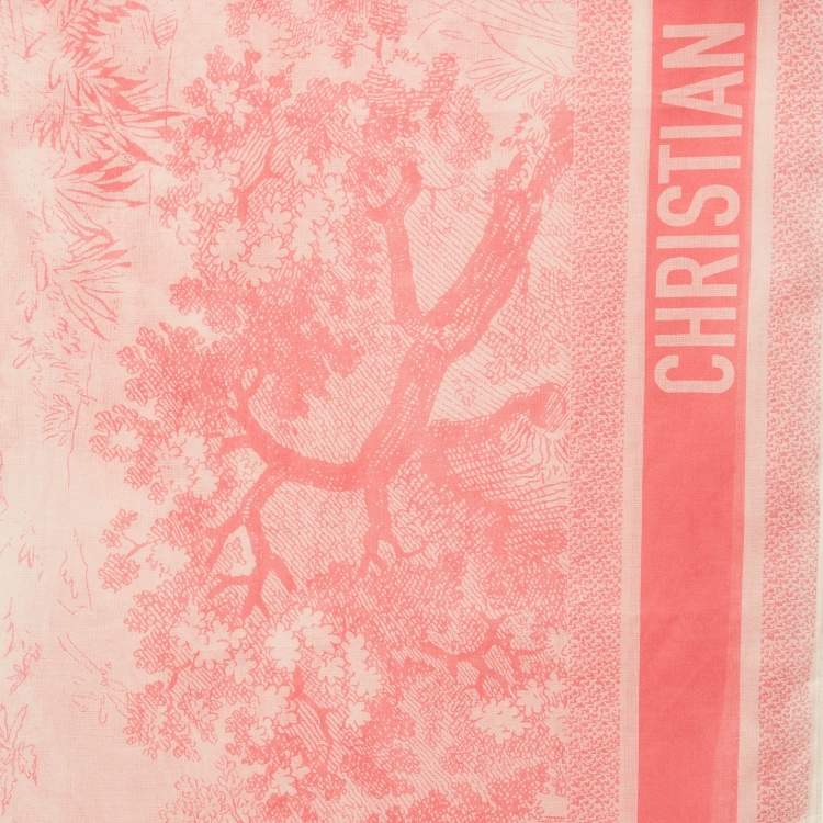 Pre Owned Dior Rose Paréo Toile de Jouy Sauvage Cotton Scarf