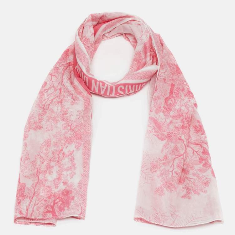 Pre Owned Dior Rose Paréo Toile de Jouy Sauvage Cotton Scarf