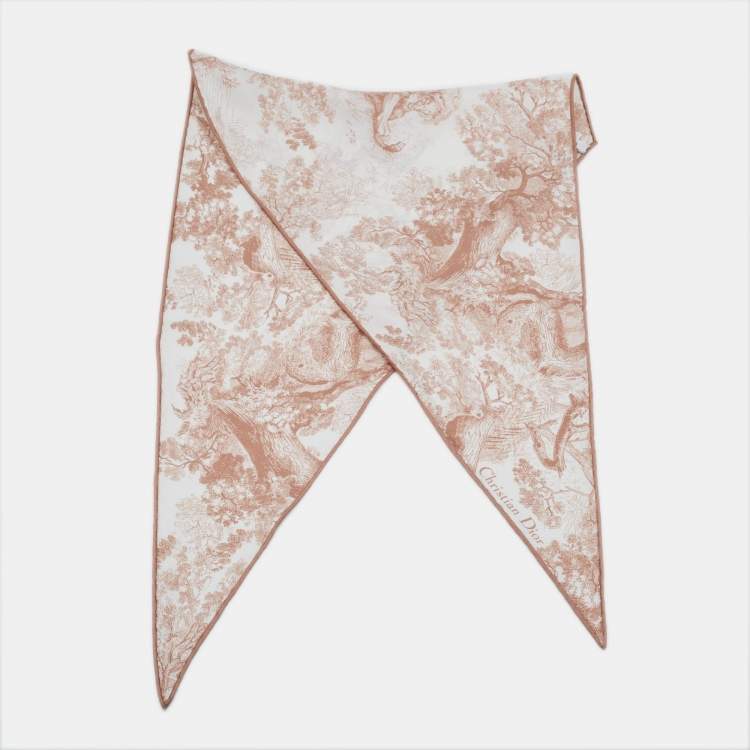 Pre Owned Dior White/Blush Pink Toile de Jouy Sauvage Silk Diamond Scarf