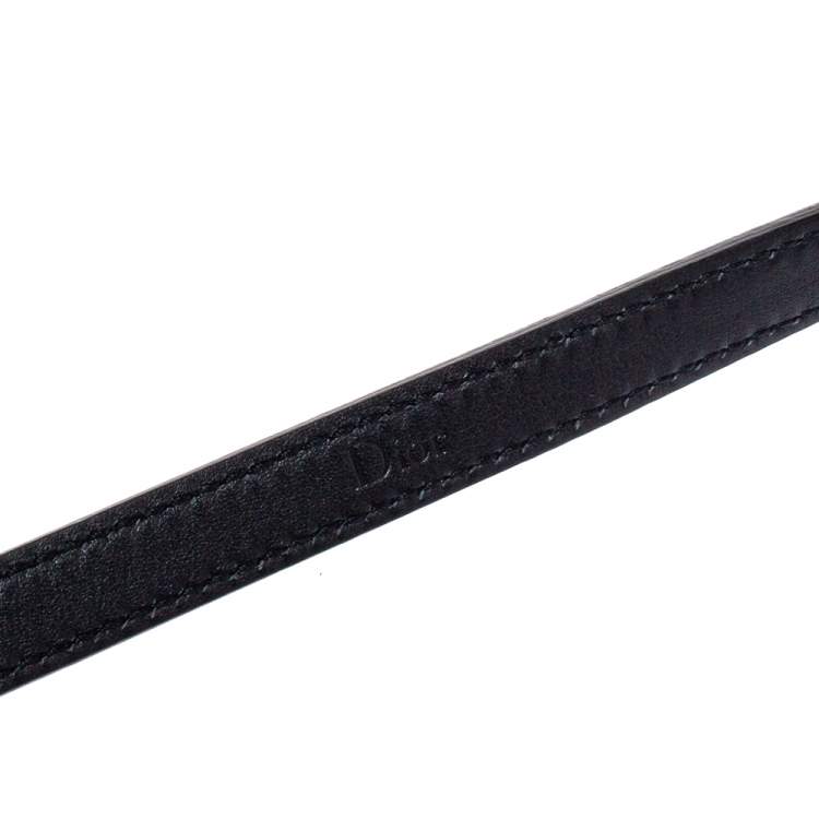 مملوكة مسبقًا Dior Black Leather D-Bee Buckle Slim Belt L