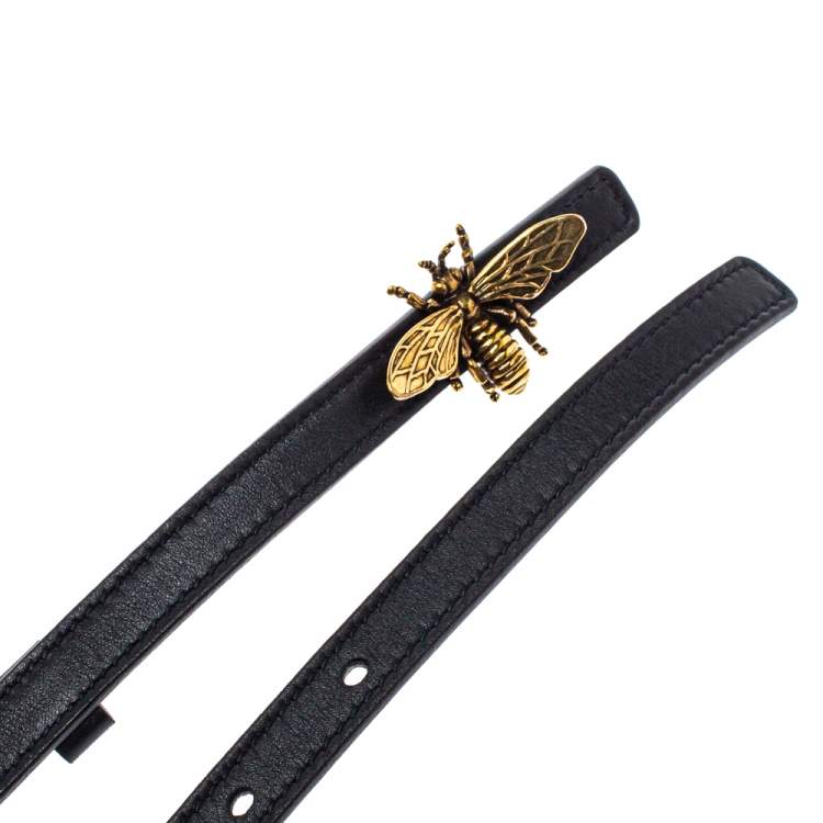 مملوكة مسبقًا Dior Black Leather D-Bee Buckle Slim Belt L