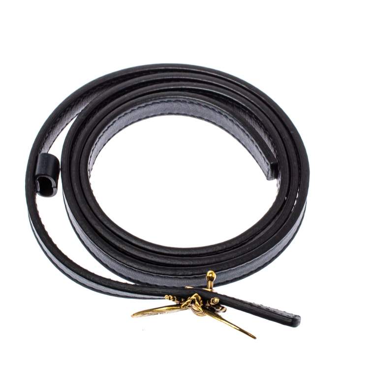 مملوكة مسبقًا Dior Black Leather D-Bee Buckle Slim Belt L